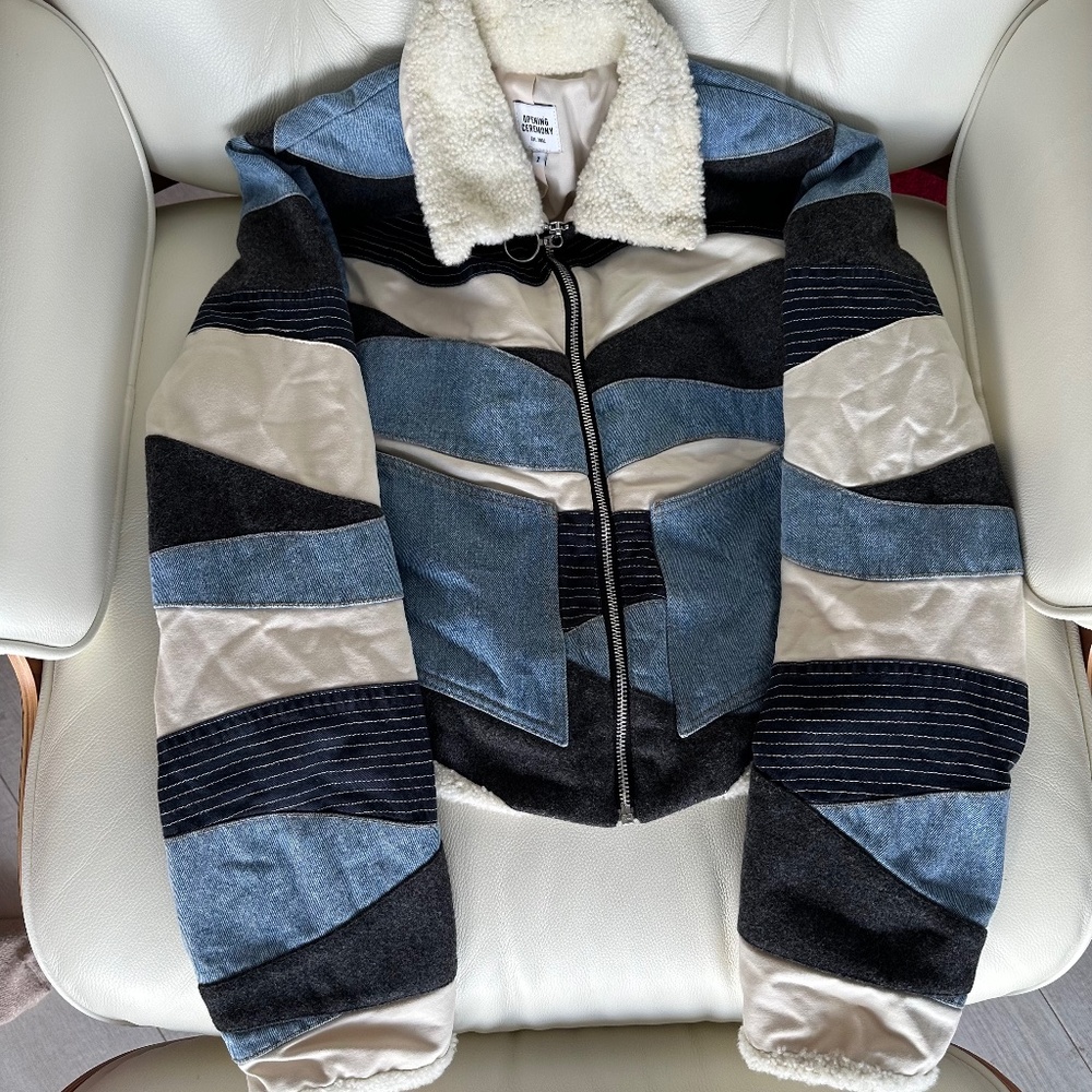 Opening Ceremony Patchwork Bomber. Size 4 fit. Size 2 label.